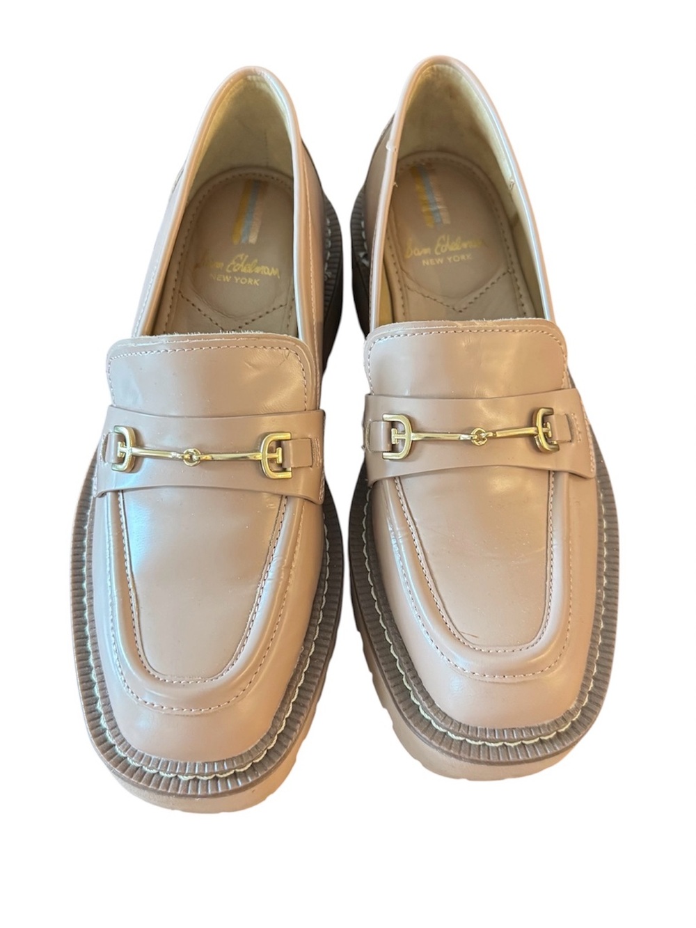 Sam Edelman Beige Leather Horsebit Loafers